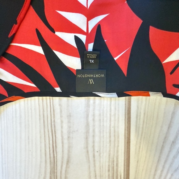 Worthington Red and Black Leaf Print Blouse - Picture 2 of 6